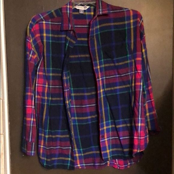 Old Navy boyfriend shirt—pink/blue plaid size Lg - Picture 4 of 4